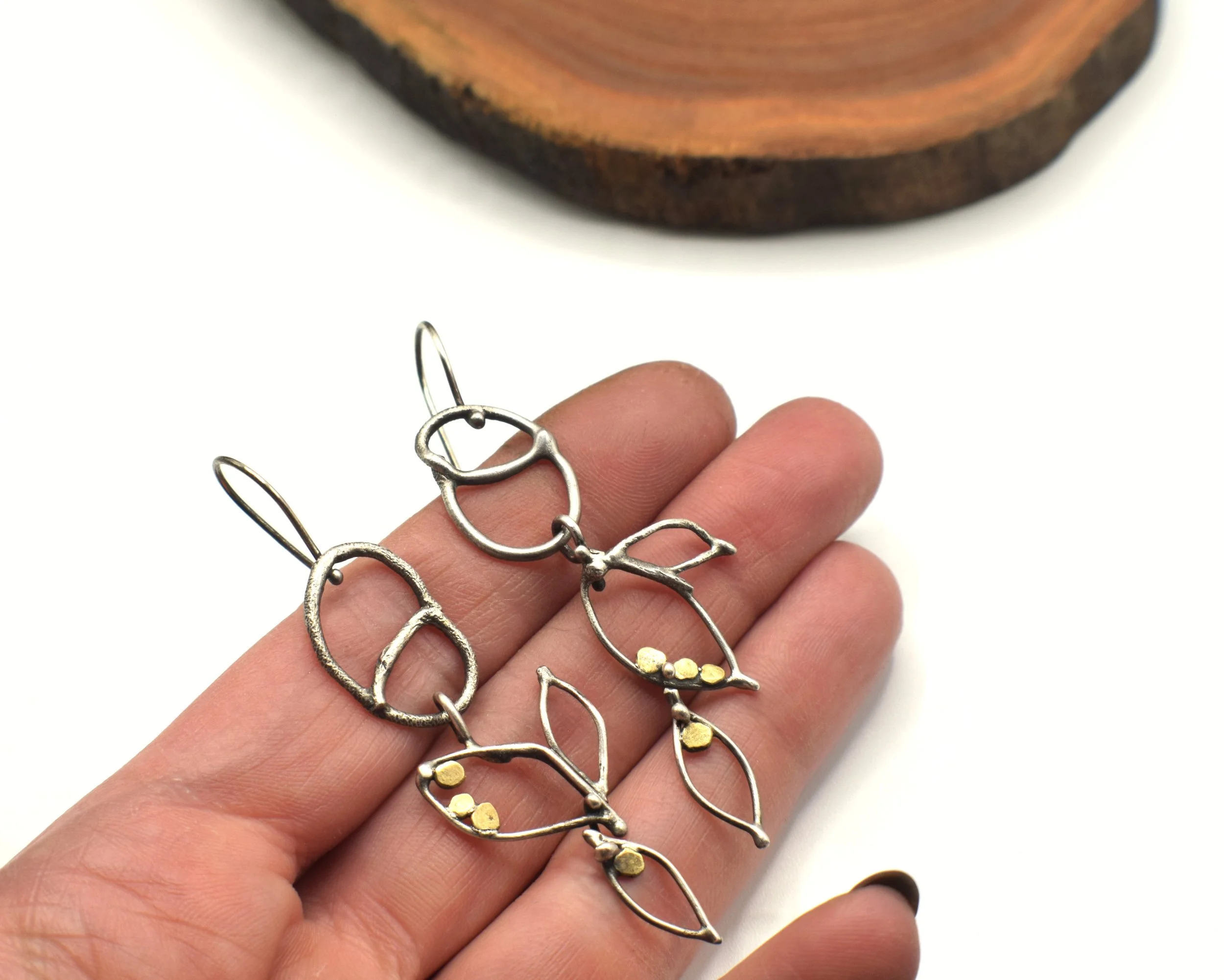 Mixed Metal Leaf Dangle Earrings