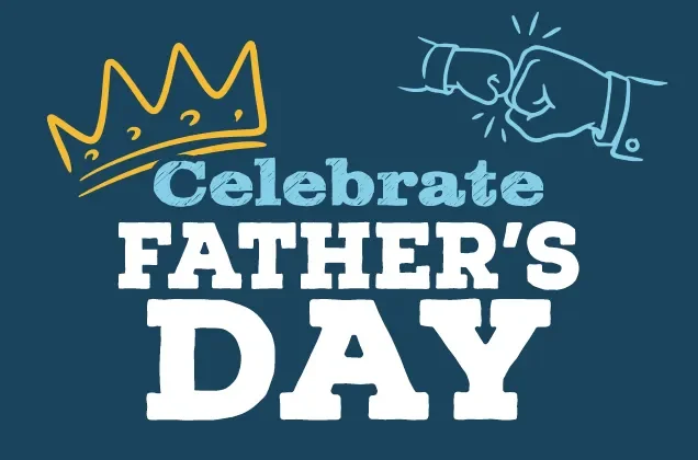 Father's Day promotion at HT Grill featuring a crown and fist bump illustration with the message: "Celebrate Father's Day”.