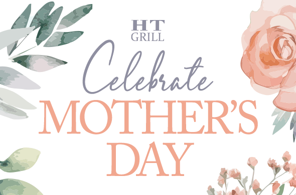 "Celebrate Mother's Day" text with a watercolor illustration featuring a rose, baby's breath, and eucalyptus leaves.