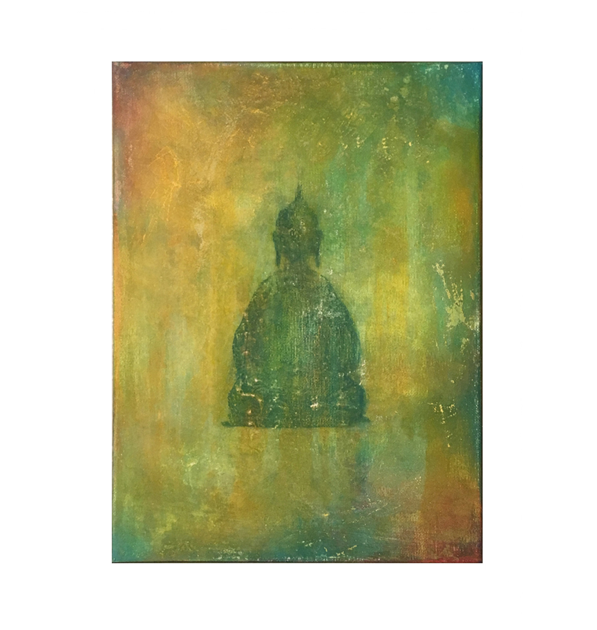  Buddha: silhouette, multi      9" x 12" acrylic on canvas ©Karen Zilly       SOLD                  