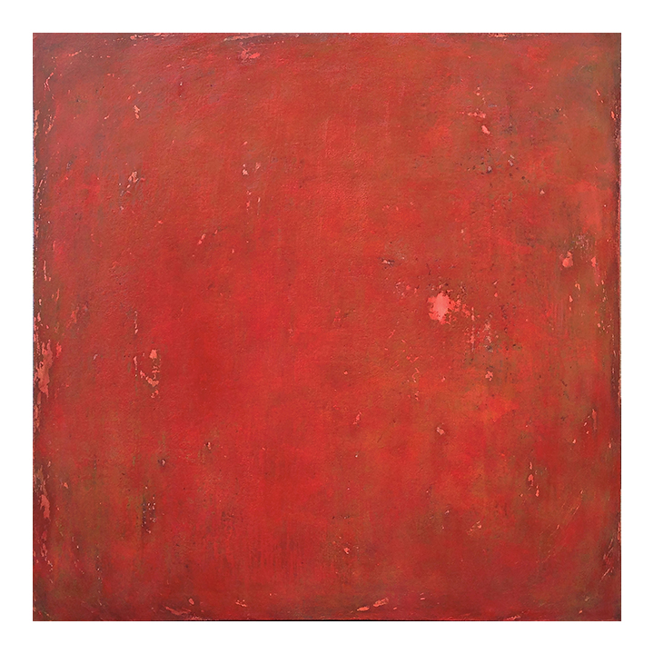  Sraddha: red, 3  35" x 35" acrylic on hand-built canvas using salvaged wood stretcher frame ©Karen Zilly  SOLD              