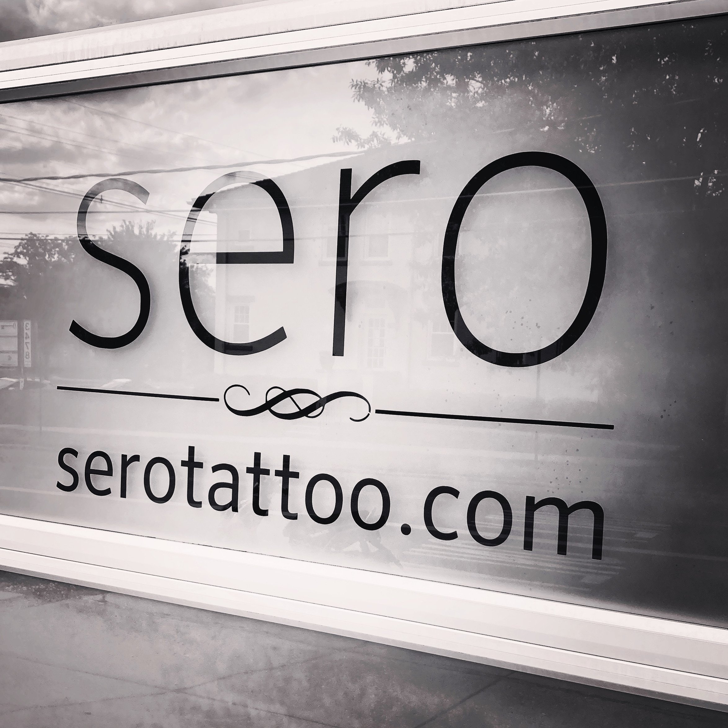 Close up of logo on front window