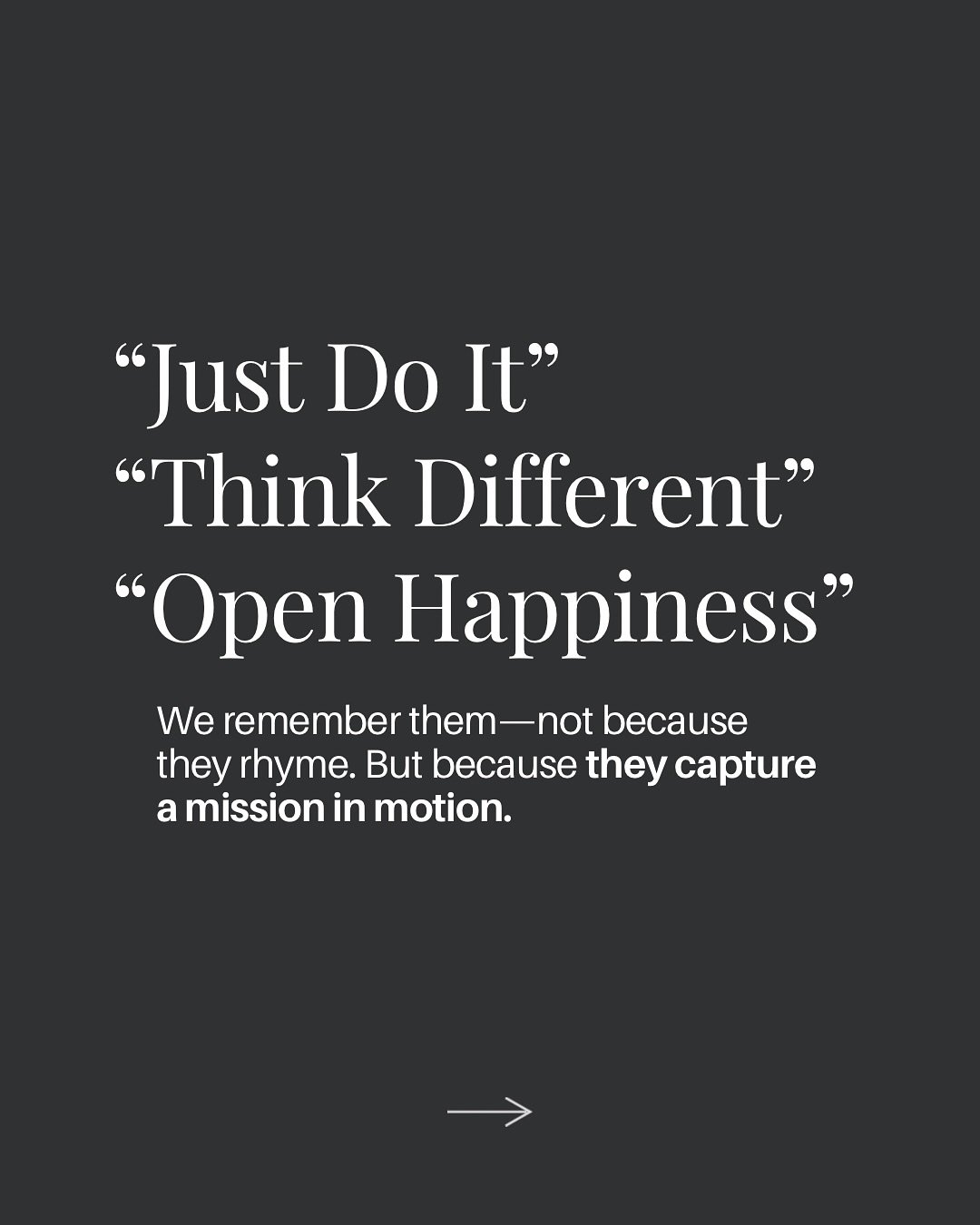 Your tagline isn&rsquo;t just a slogan.
It&rsquo;s a strategic spark.

The great ones?
They&rsquo;re short. Emotional. Sticky.
They don&rsquo;t describe &mdash; they distill.

📌 Not everything you do. Just the essence of what you stand for.

#brands