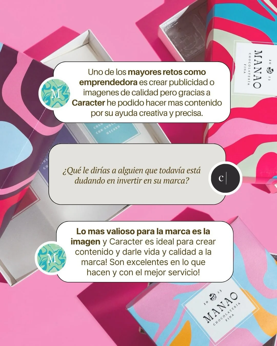 🤝Nos encanta cuando nuestros clientes disfrutan del proceso tanto como del resultado.

Manao nos cont&oacute; qu&eacute; significa trabajar con nosotros: 

💬 &ldquo;Trabajar con Caracter ha sido esencial para poder crecer y establecer una marca de 
