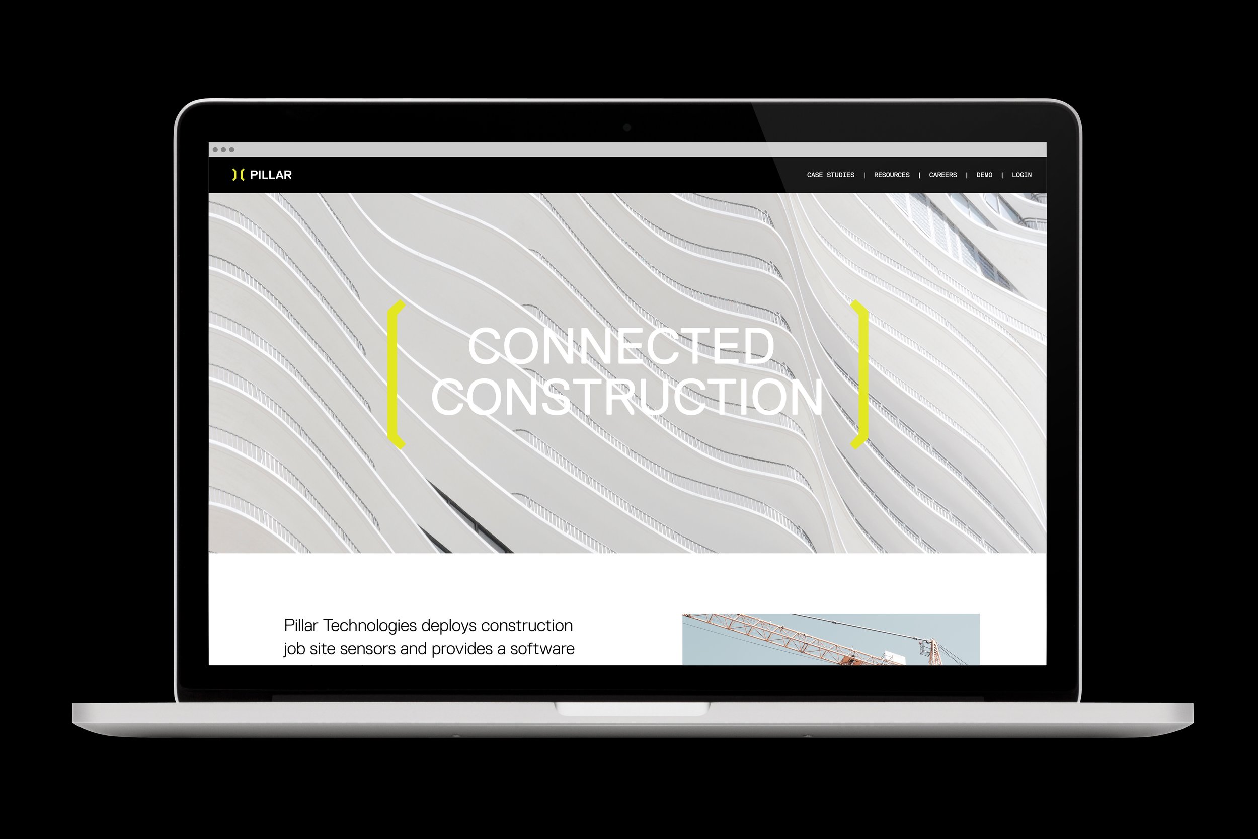The broader design system consists of custom-drawn iconography, graphic patterning that references scaffolding + digital networks, as well as strategic use of the Pillar Yellow as a pop color.