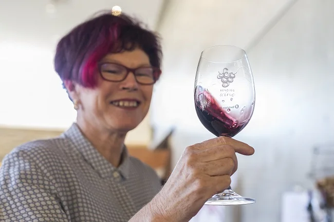 Maureen O’Connor with the 2015 Burnt Acre Shiraz