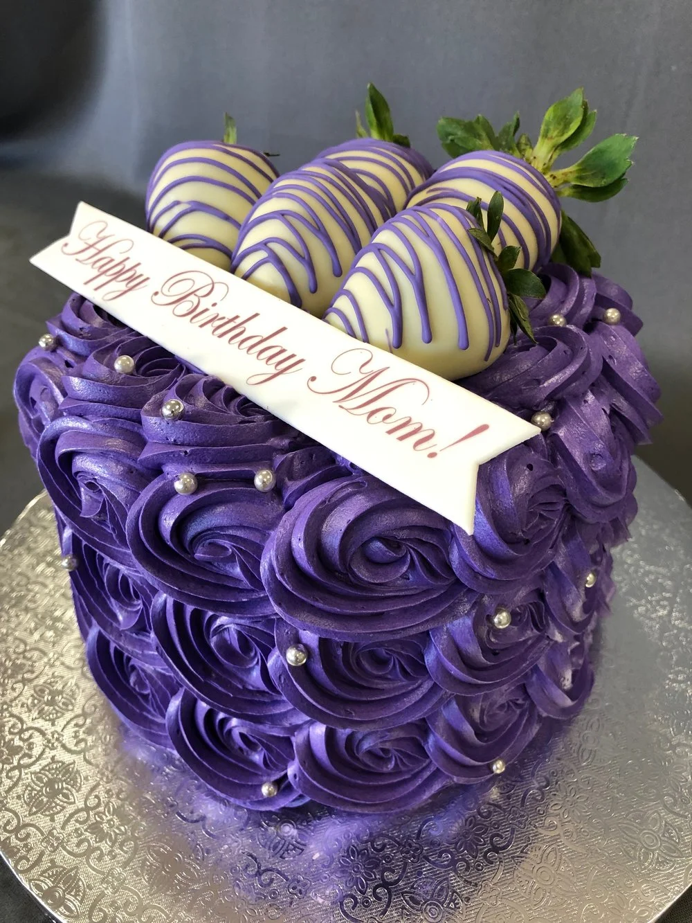 Purple Rosette Birthday Cake — Skazka Desserts Bakery NJ Custom