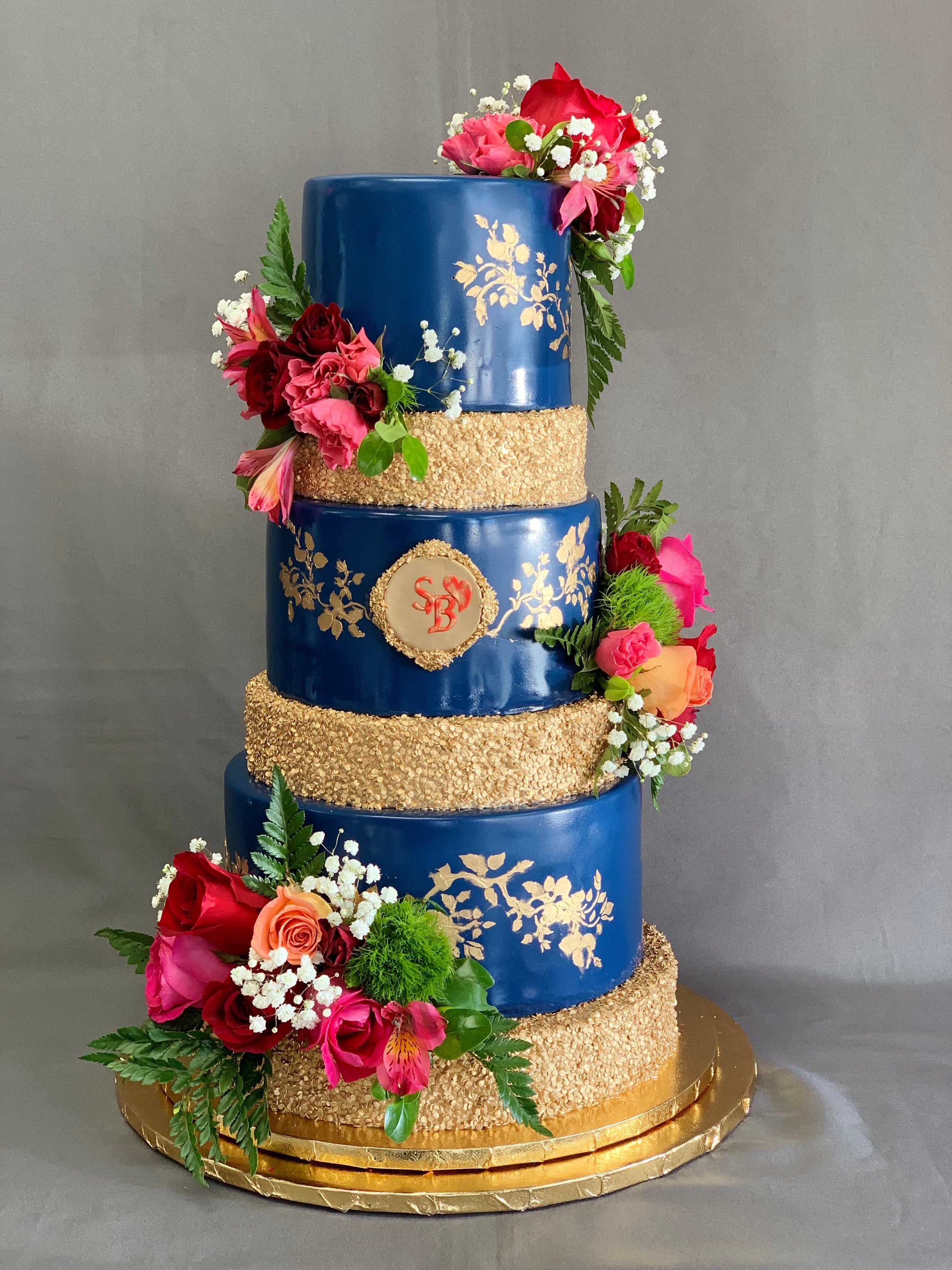 Navy Blue and Gold Wedding Cake — Skazka Cakes