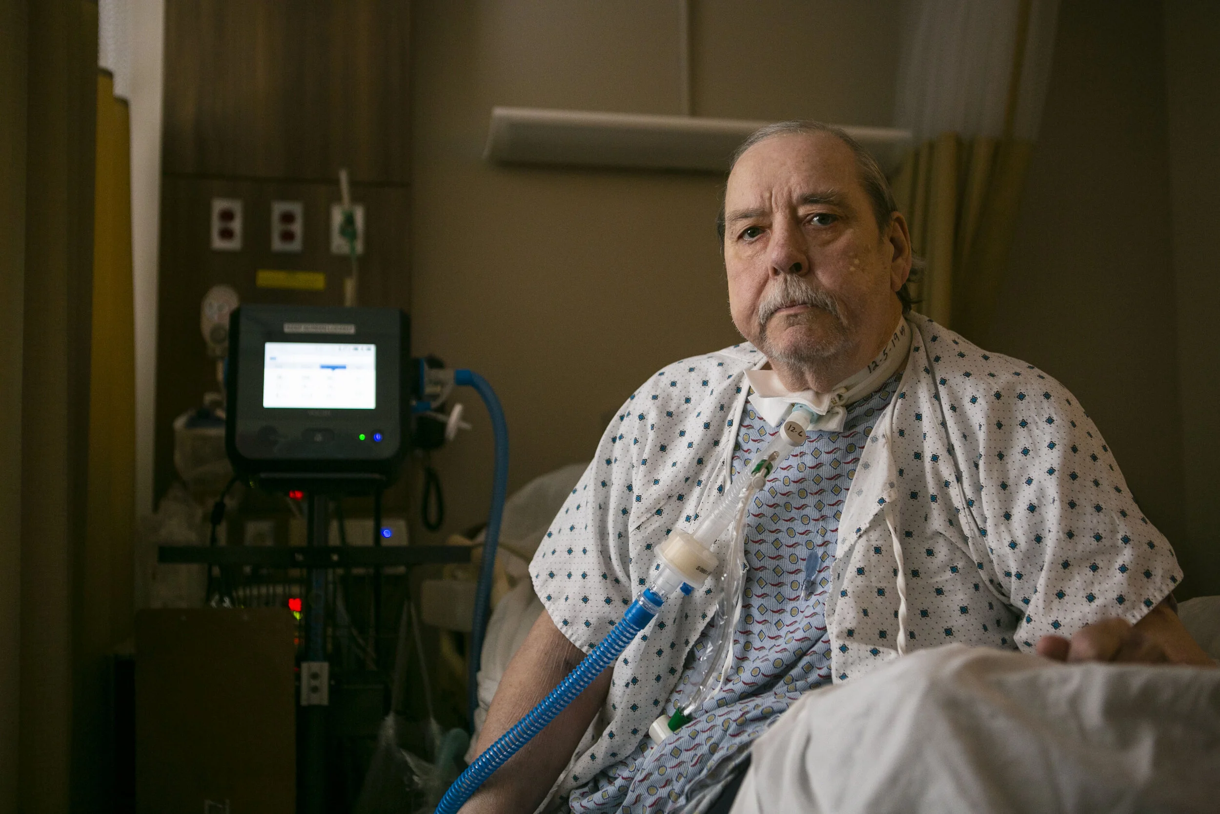  Robert Hillsee, 66, use a ventilator machine to help him breathe at Tulip Special Care in Philadelphia, PA. 