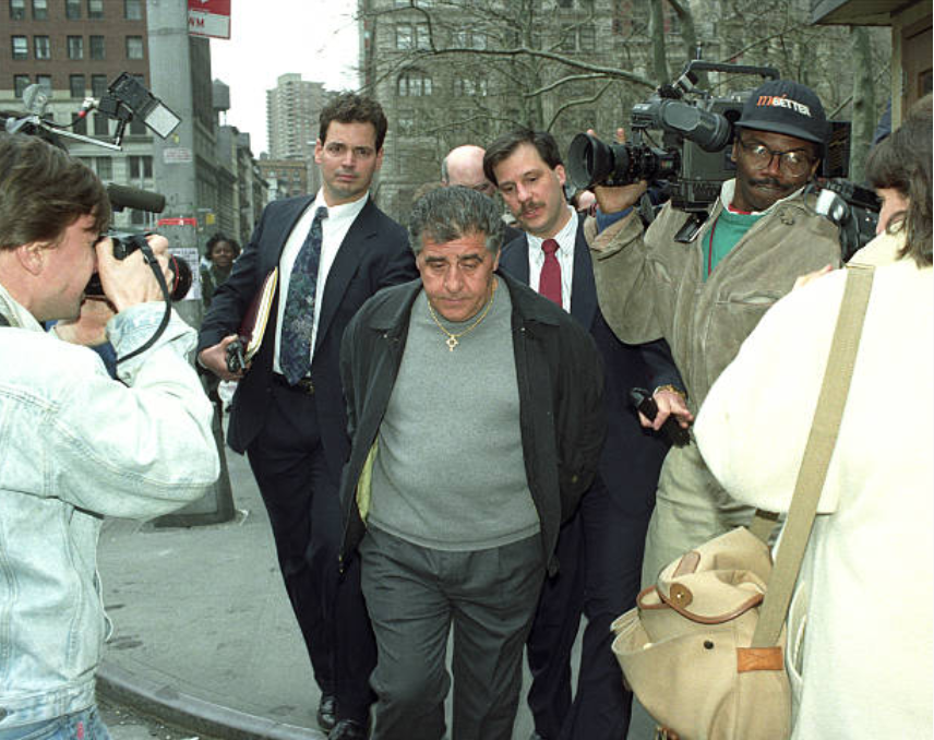  Victor ‘Little Vic’ Orena doing the perp walk, April 1, 1992. Orena would never leave prison again.  
