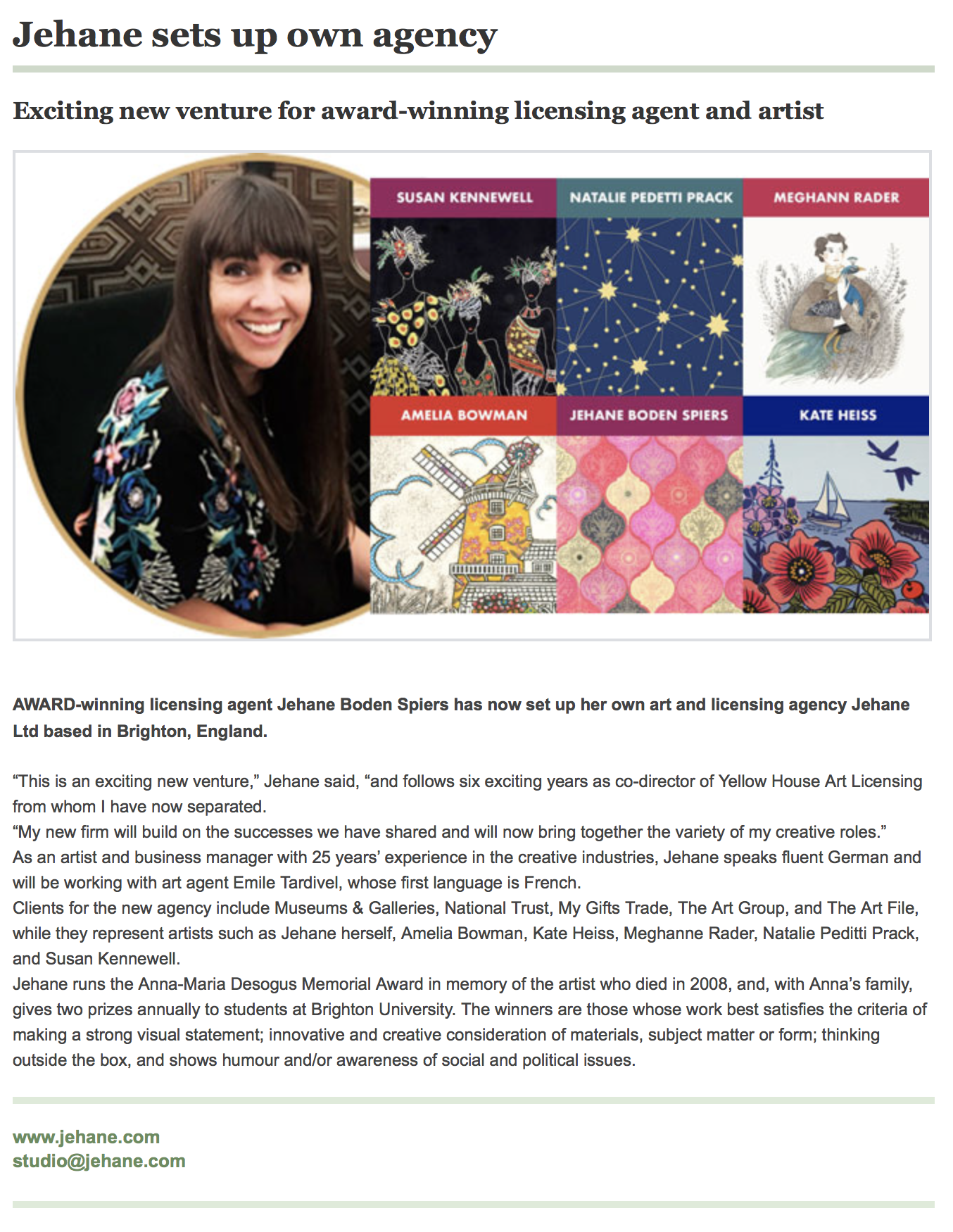 JEHANE Ltd featured in Art Buyer