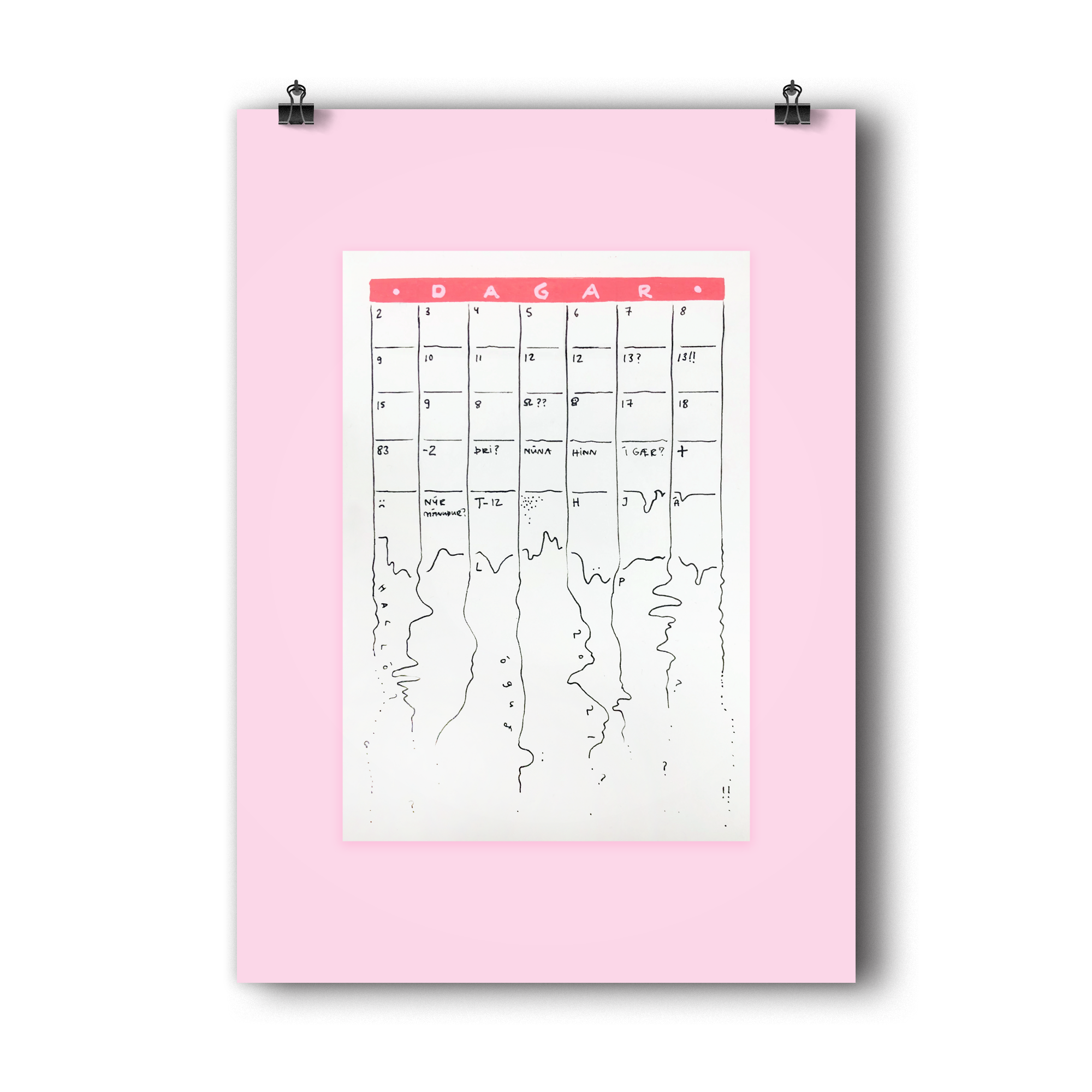  Covid Calendar (2020). Created for the covid-themed group exhibition Sóttqueen.  Available for purchase at  postprent.is  