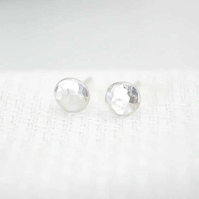 silver circle studs earrings with textures