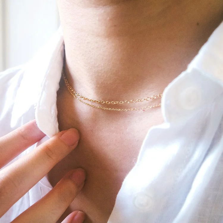 delicate dainty choker layer chain necklace gold