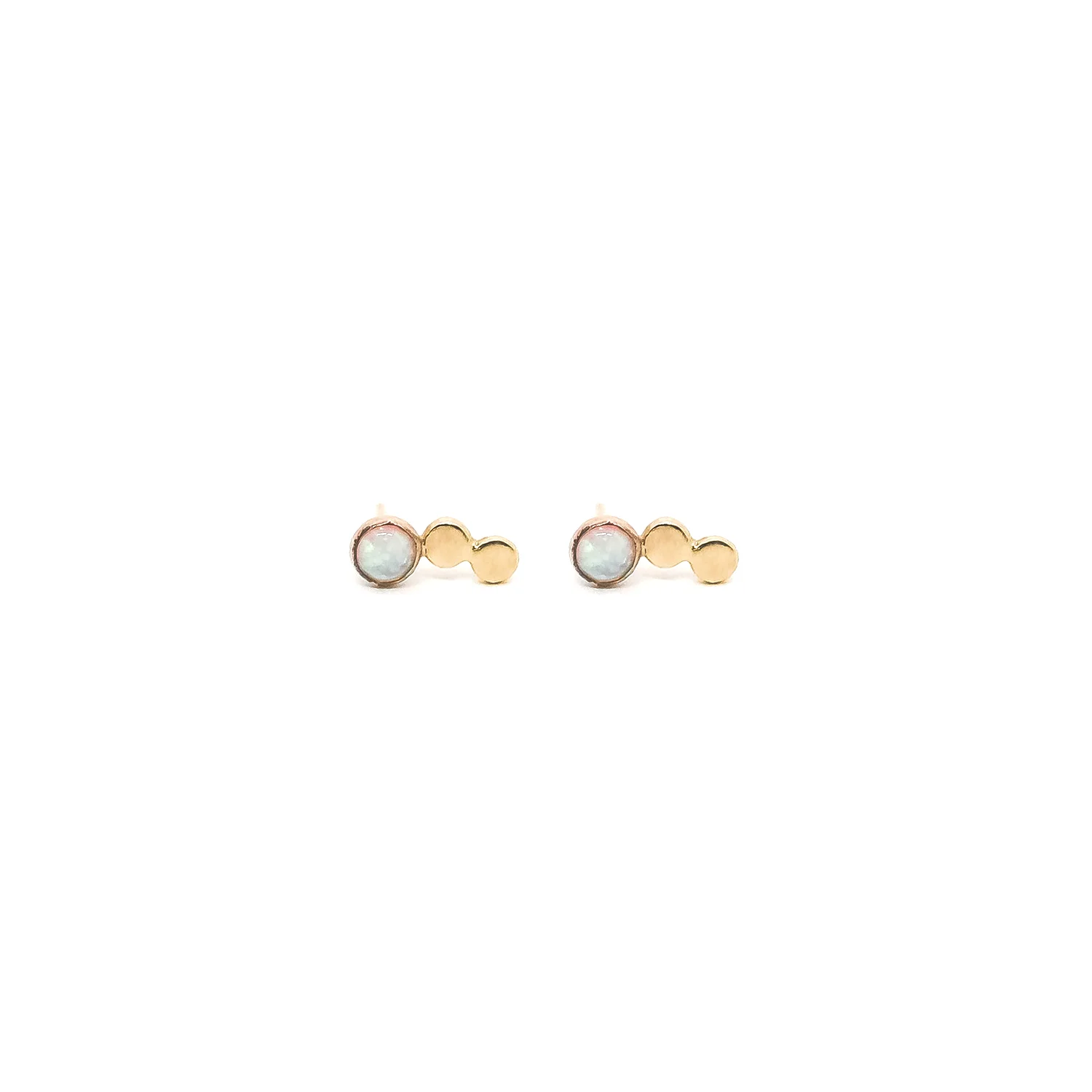 circle cluster gold studs earrings with opal October birthstone