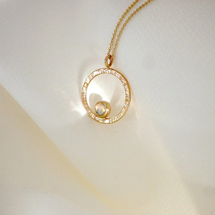 circle gold charm pendant necklace with opal