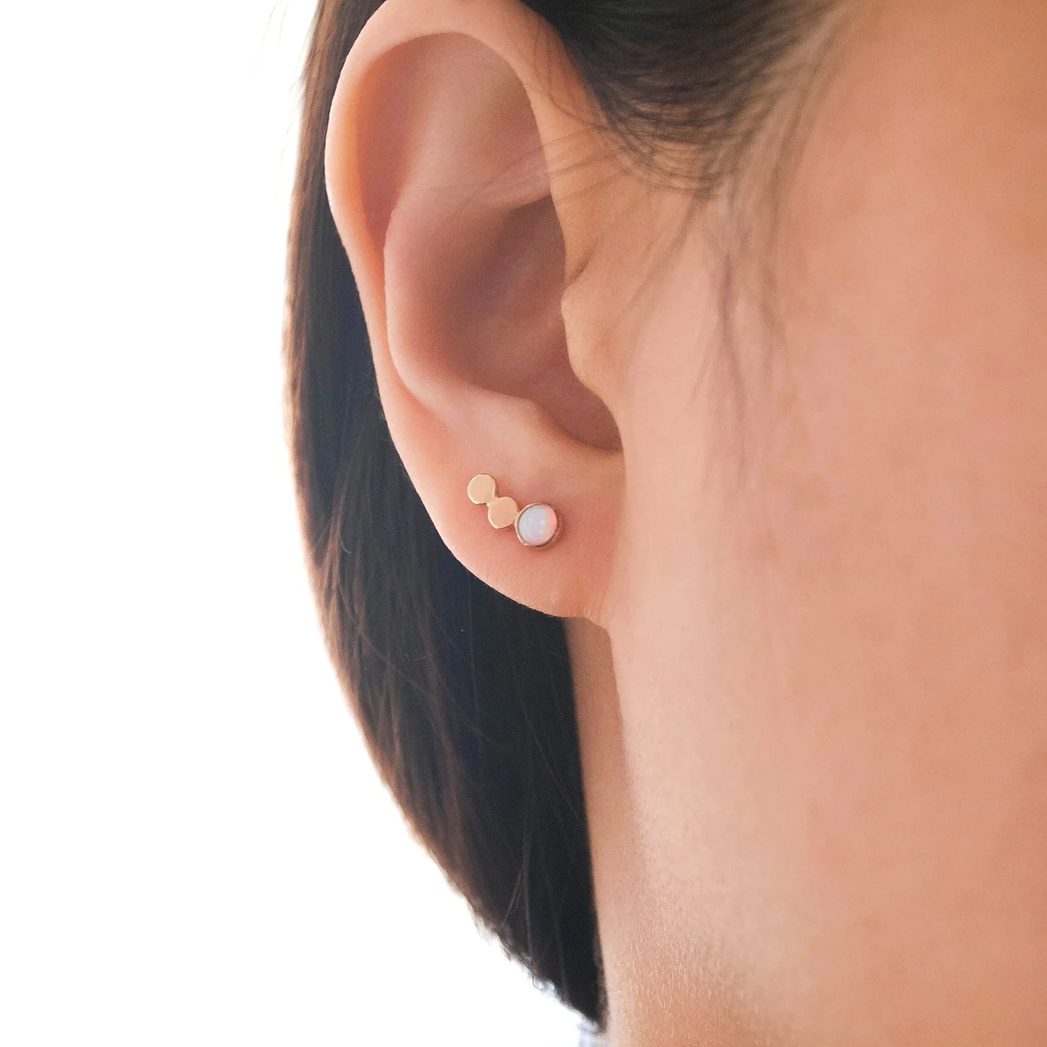circle cluster gold studs earrings with opal October birthstone