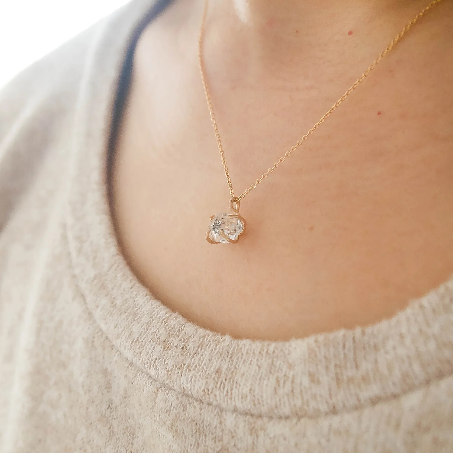 salt and pepper Herkimer diamond necklace gold