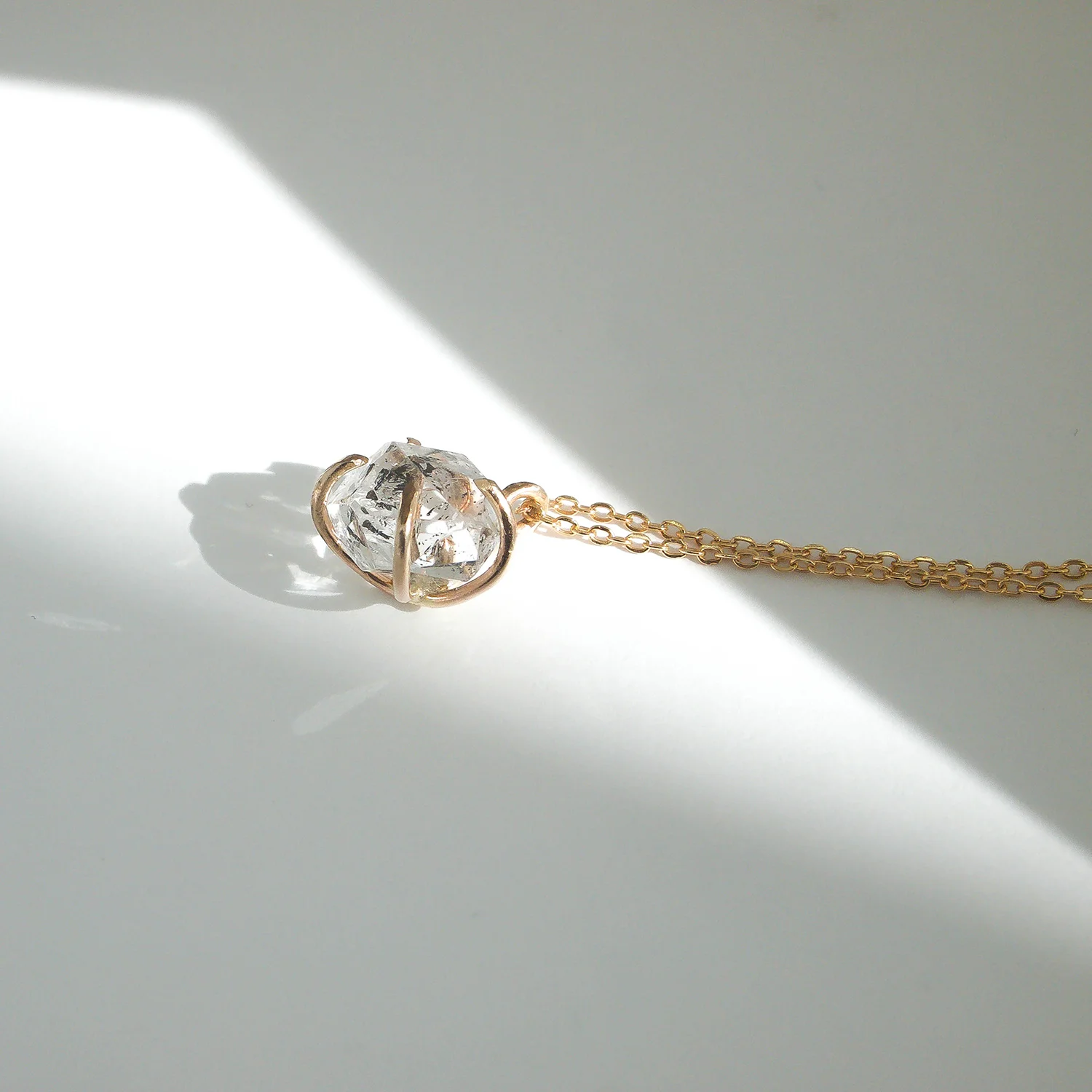 salt and pepper Herkimer diamond necklace gold