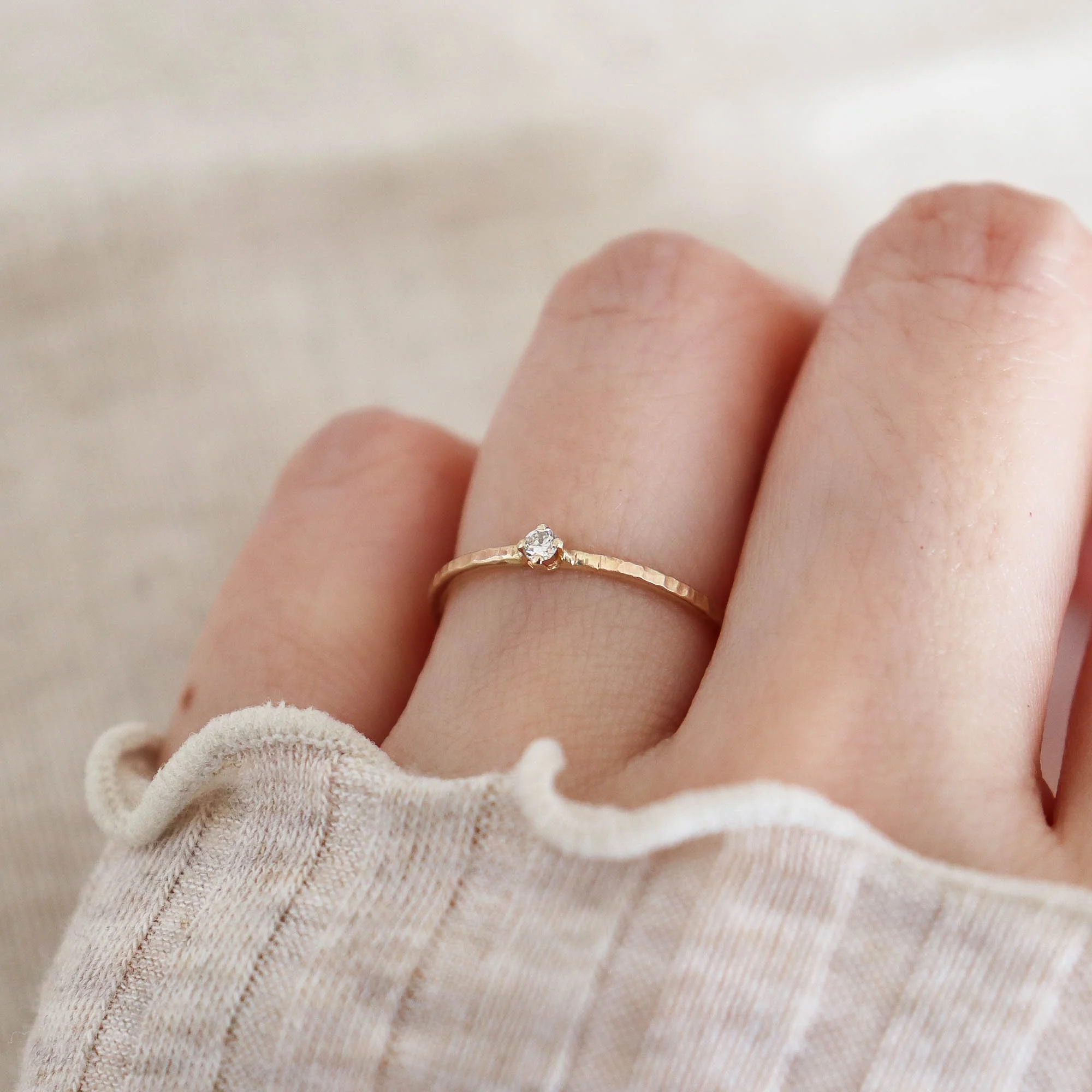 .03ct Tiny Diamond Solitaire Ring. 14K Gold- studiocosette.com
