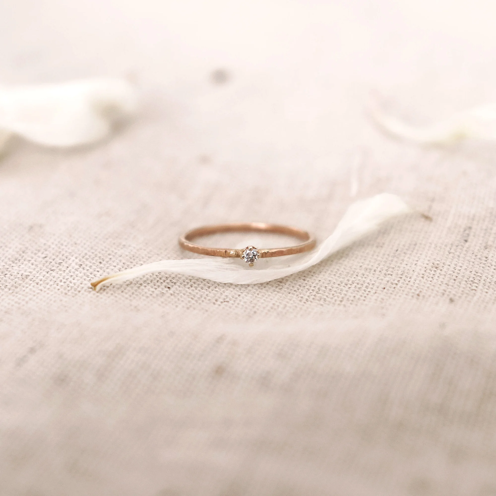 .03ct Tiny Diamond Solitaire Ring. 14K Gold- studiocosette.com