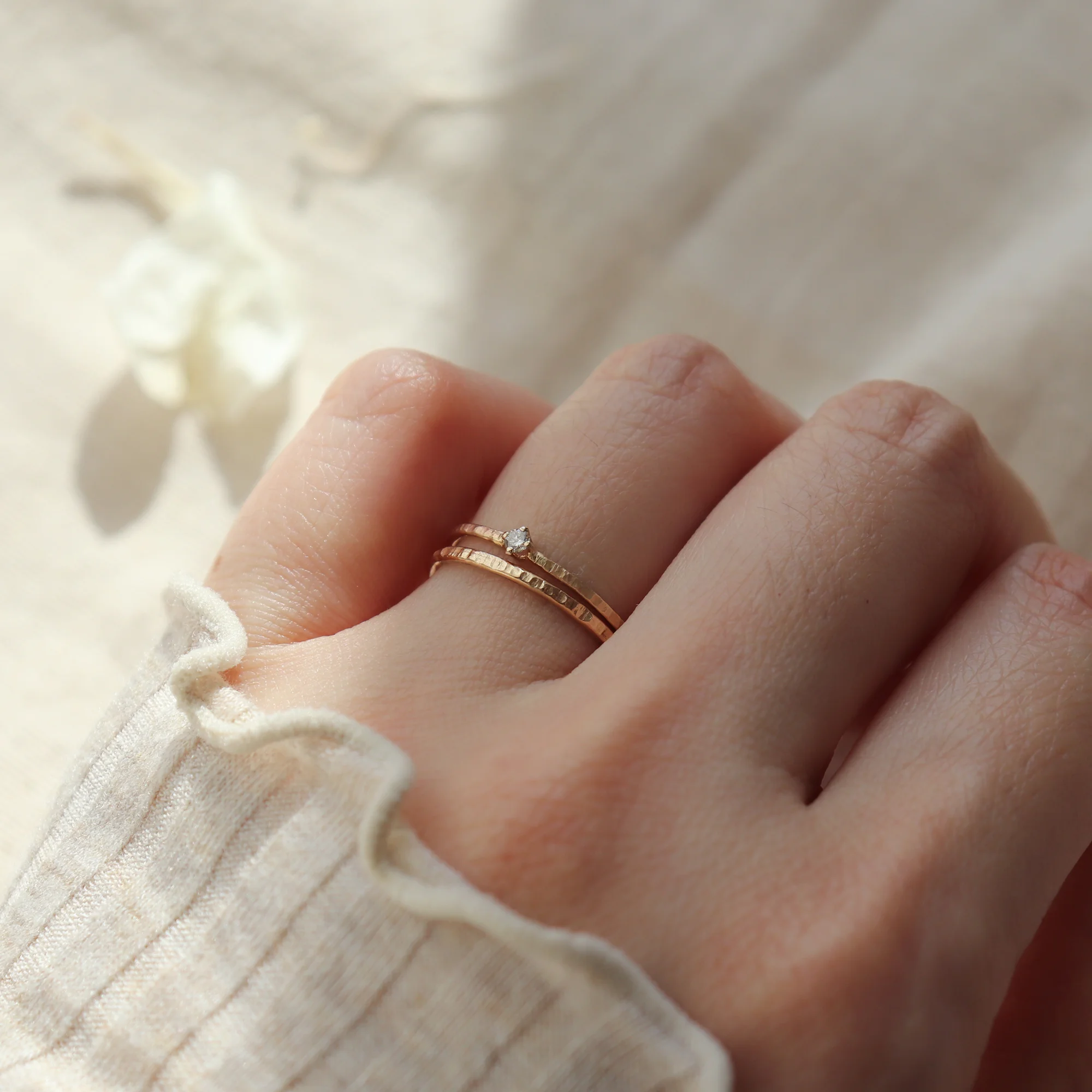 .03ct Tiny Diamond Solitaire Ring. 14K Gold- studiocosette.com
