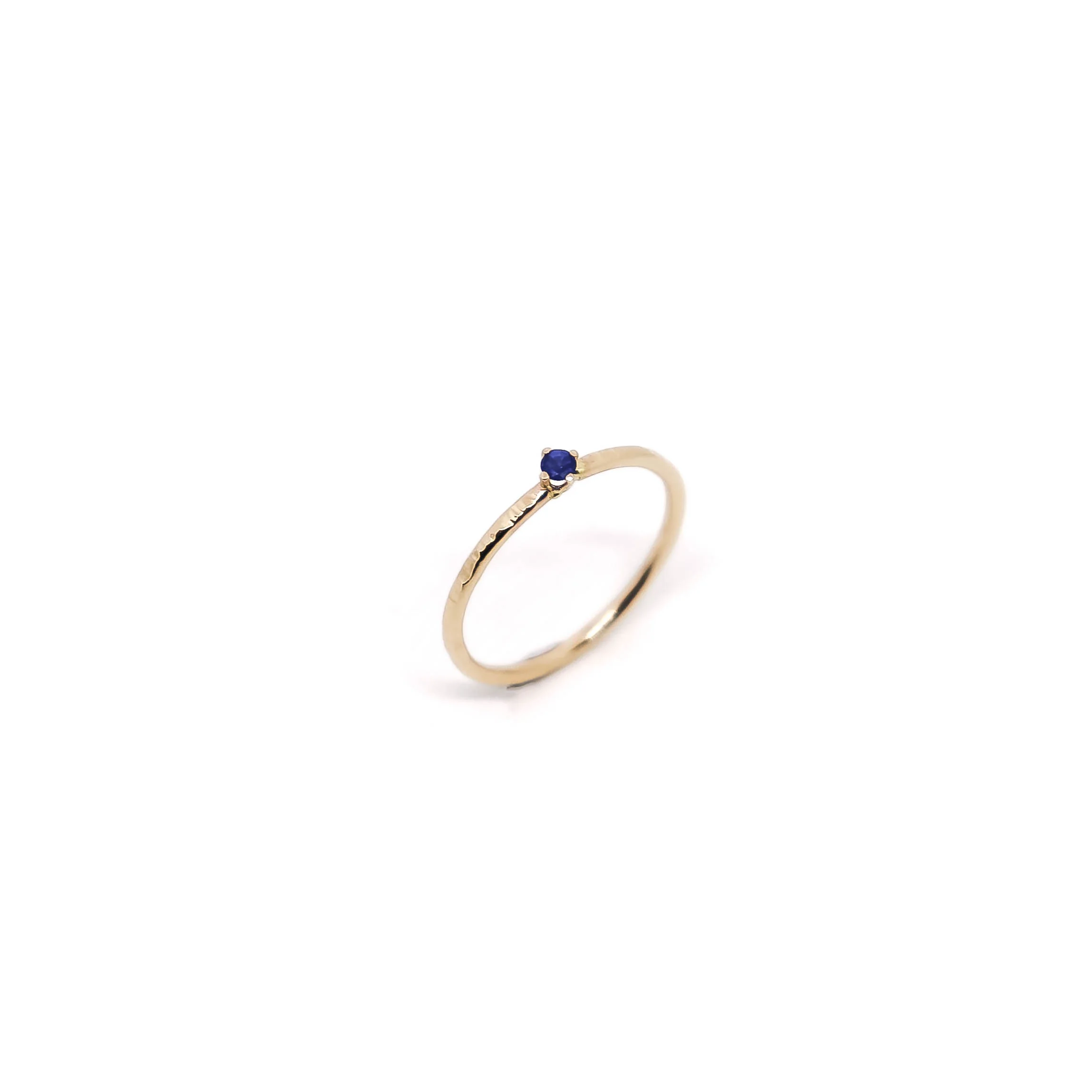 Tiny blue sapphire solitaire ring. 14K Gold -studiocosette.com