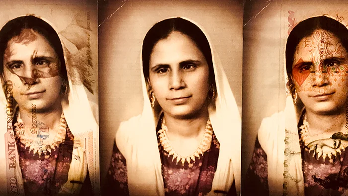 Chila Kumari Burman, PORTRAIT OF MY MUMMY JI in INDIA with £10 note ( 1995)