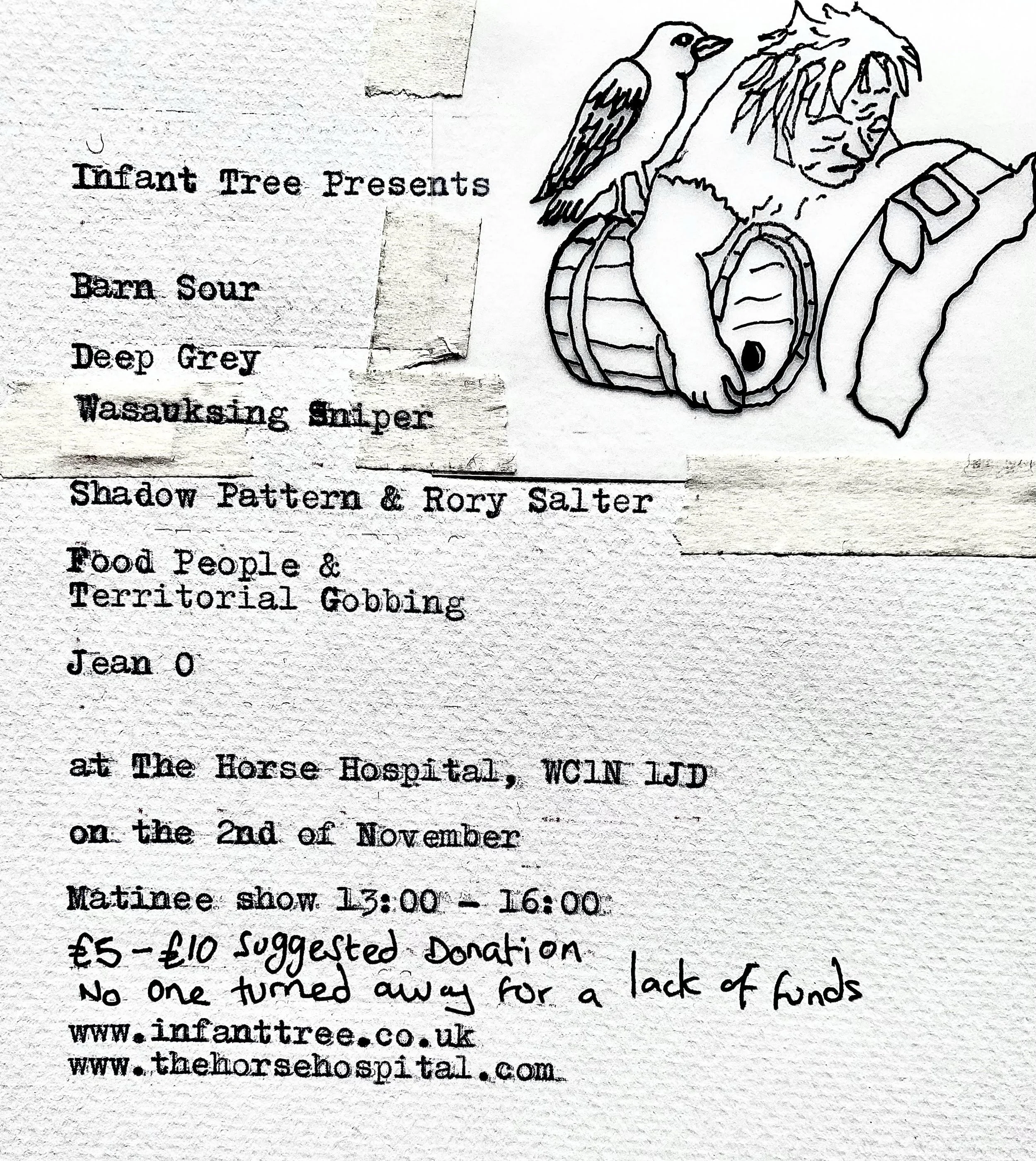 Infant Tree presents: Barn Sour | Deep Grey | Wasauksing Sniper | Shadow Pattern & Rory Salter | Food People & Territorial Gobbing | Jean O 