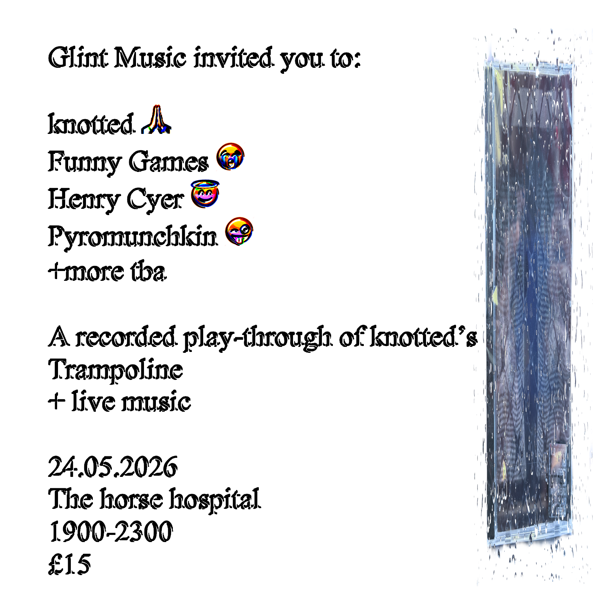 glint music: knotted + Funny Games + Henry Cyer + Pyromunchkin bank holiday fest
