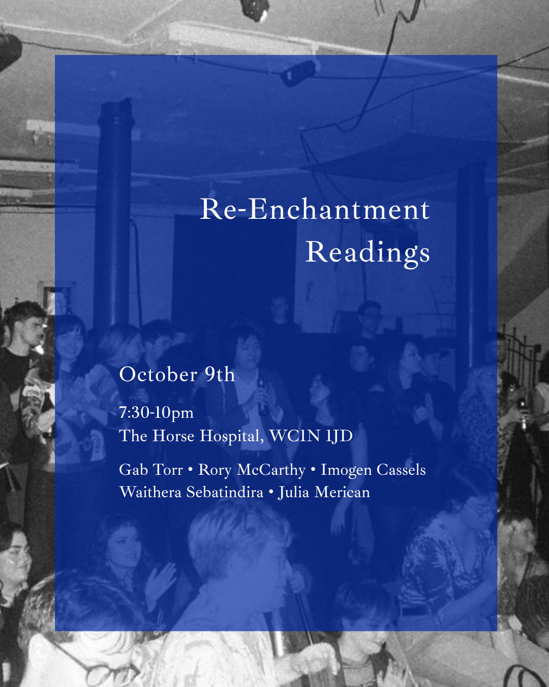 Re-Enchantment Readings: Gab Torr | Rory McCarthy | Imogen Cassels | Waithera Sebatindira | Julia Merican