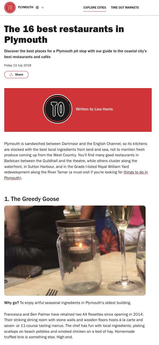 Time Out city guide, Plymouth