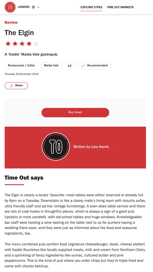 Time Out review, The Elgin