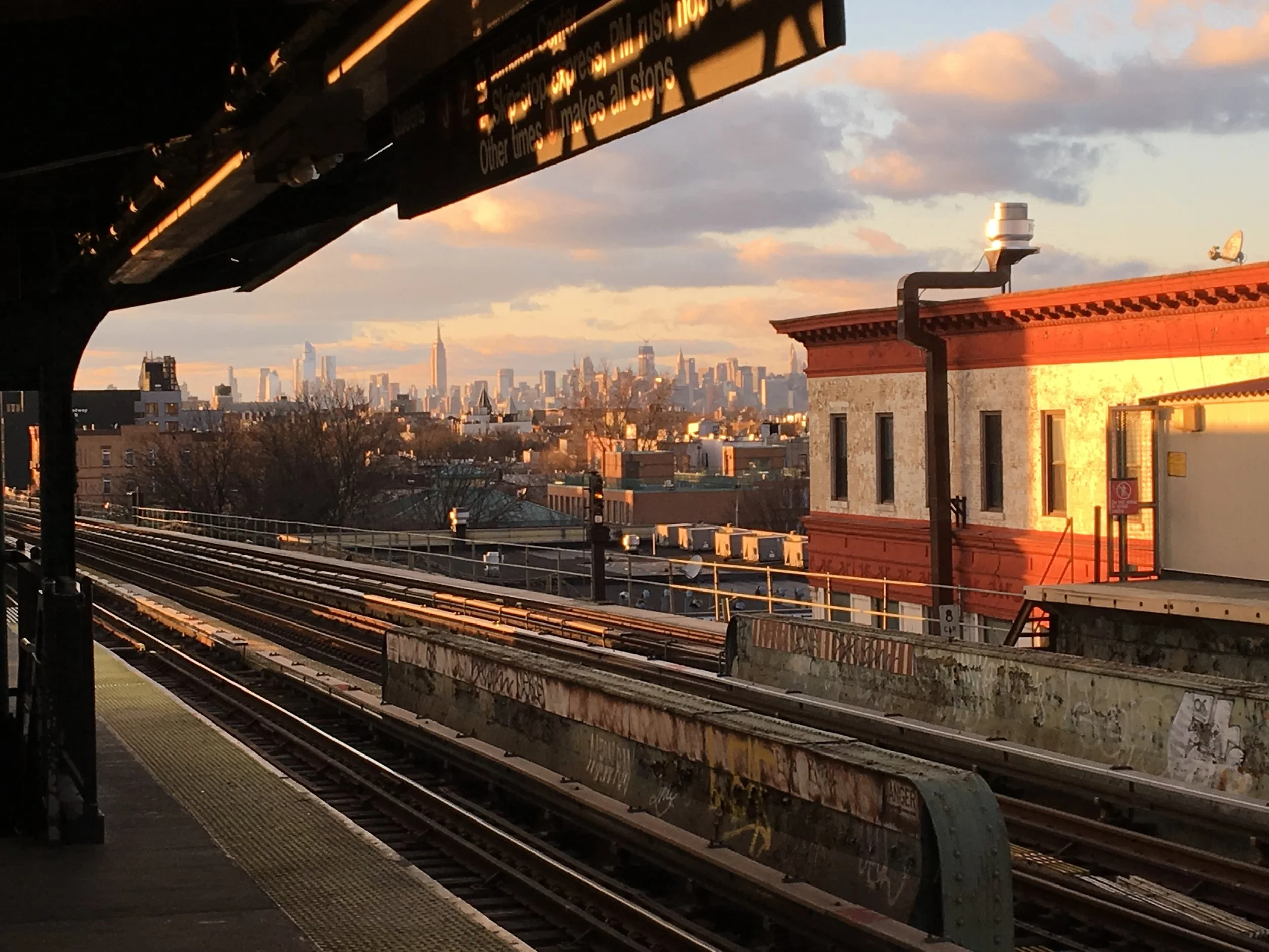 Looking at Manhattan from a subway station in Brooklyn.