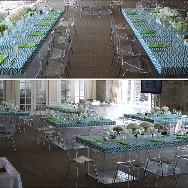 Custom Wrapped Dinner Tables with Clear Acrylic Bases