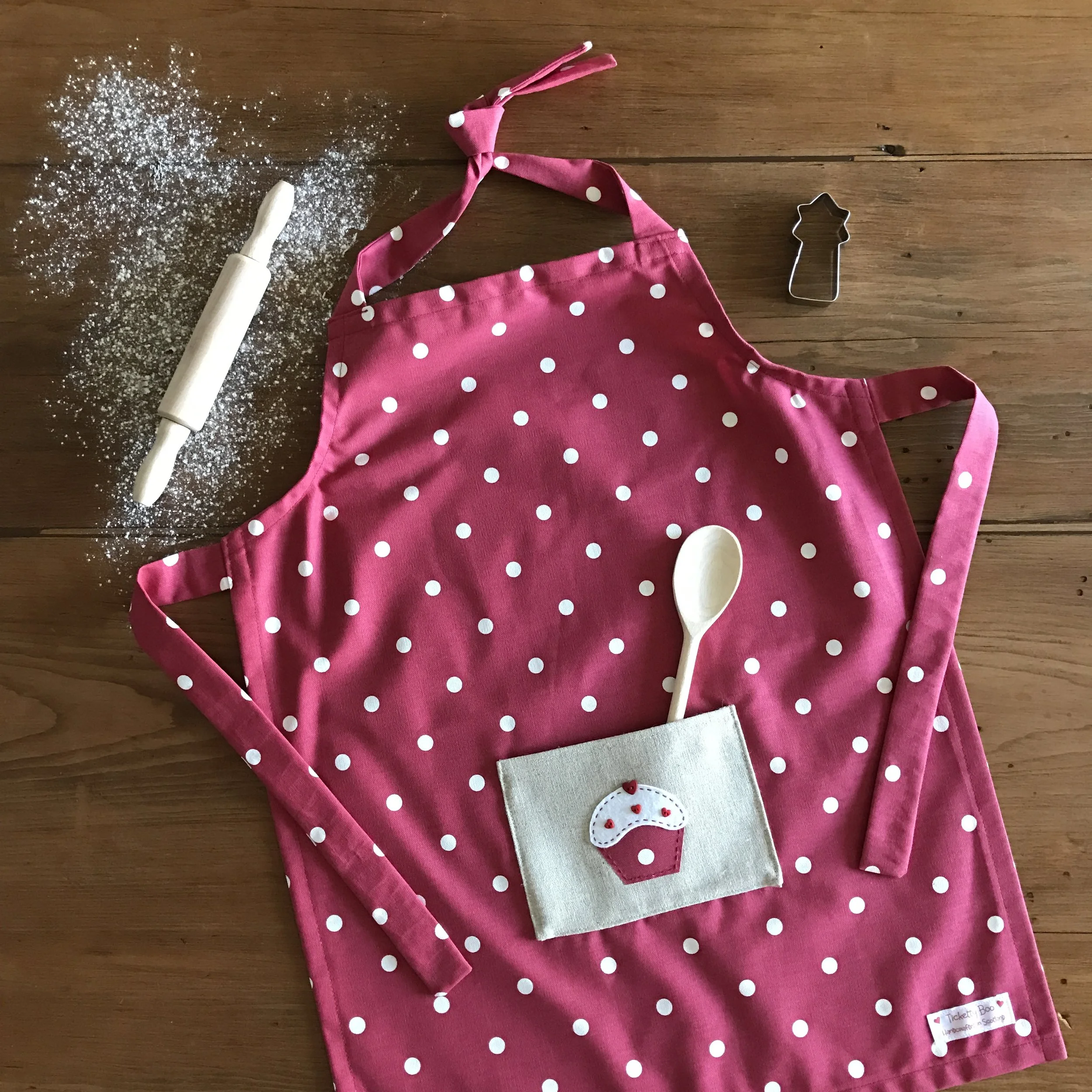 original red dotty cupcake childs apron.JPG