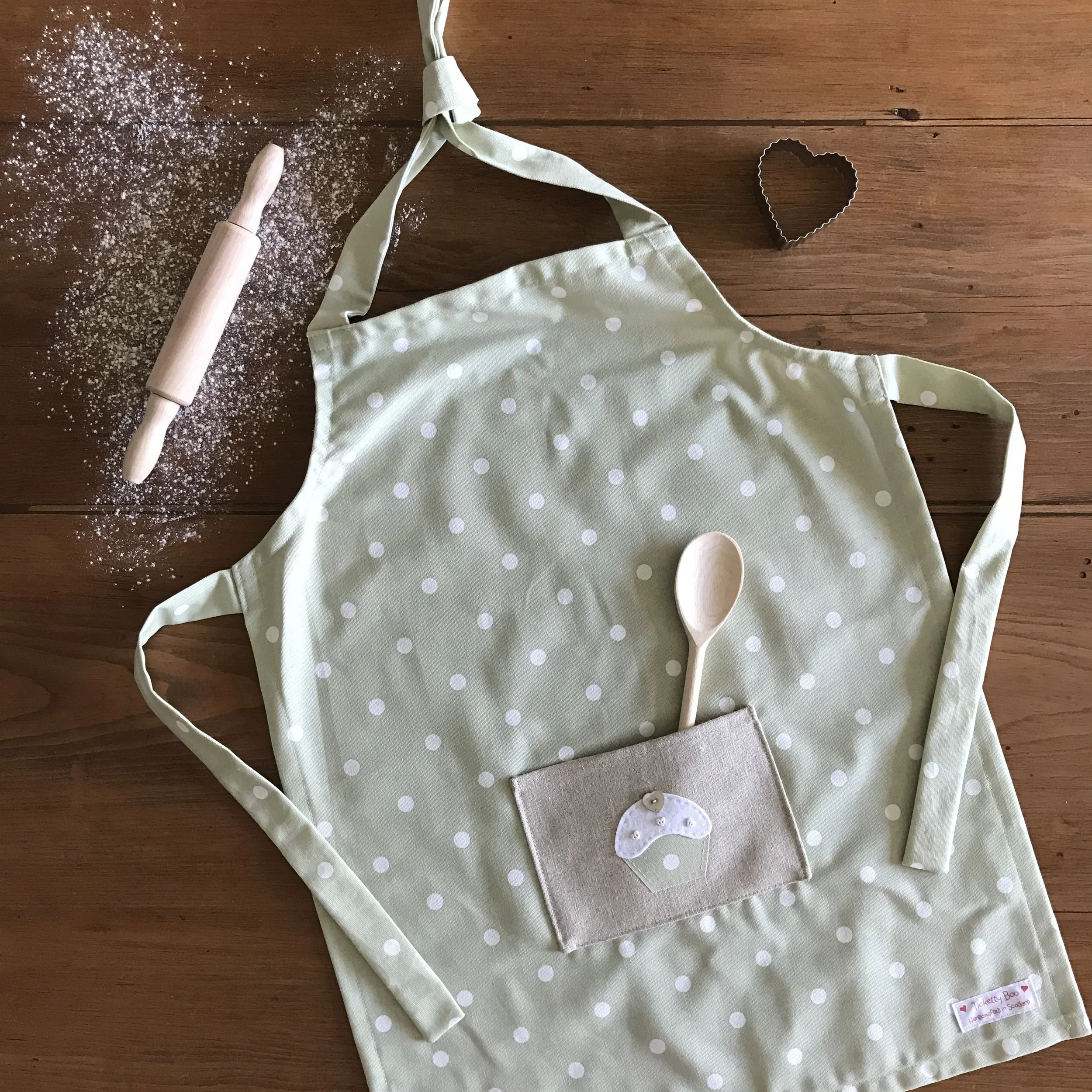 original sage dotty cupcake childs apron.JPG