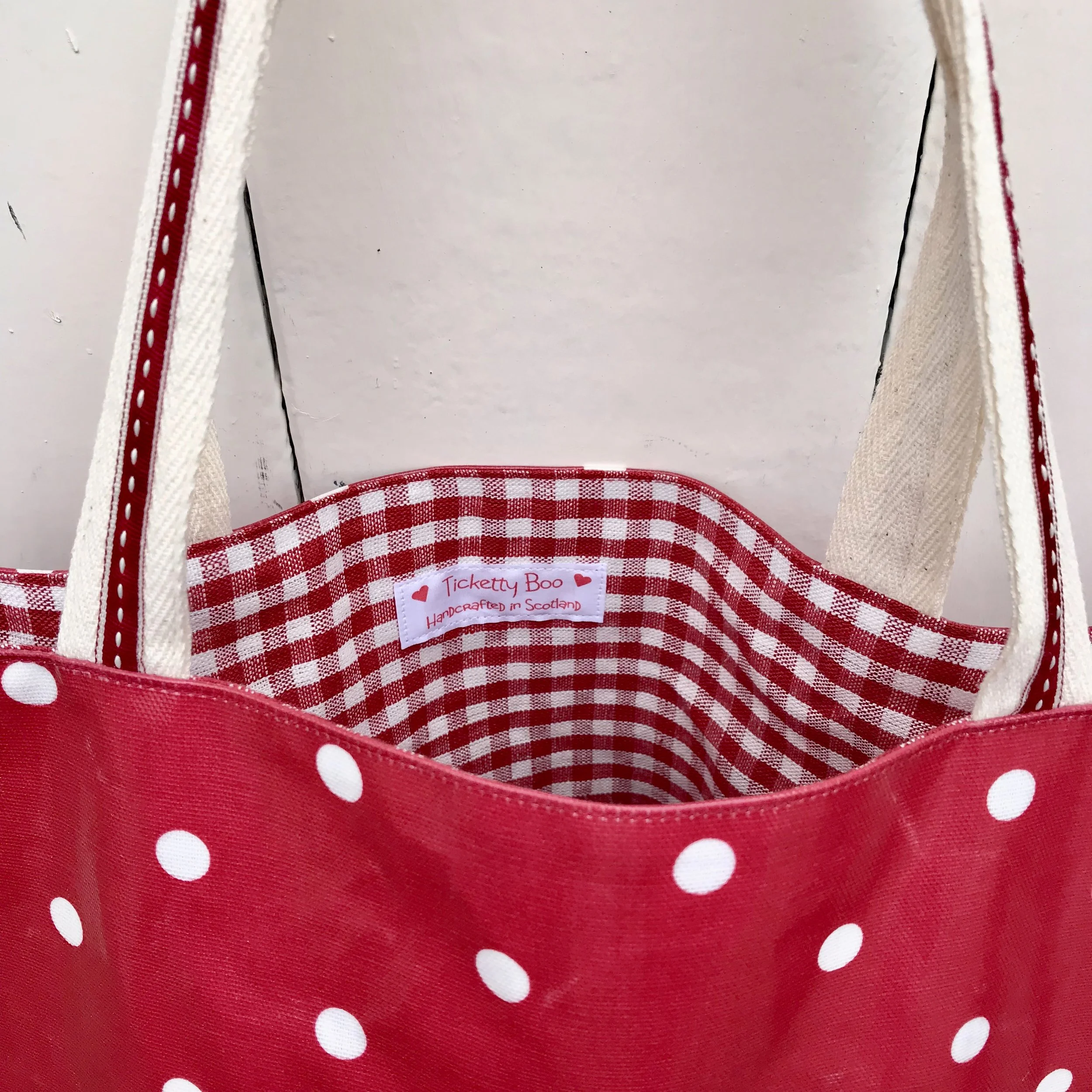 Gingham Oilcloth Tote Bags Shopper Bag Red Dotty Oilcloth