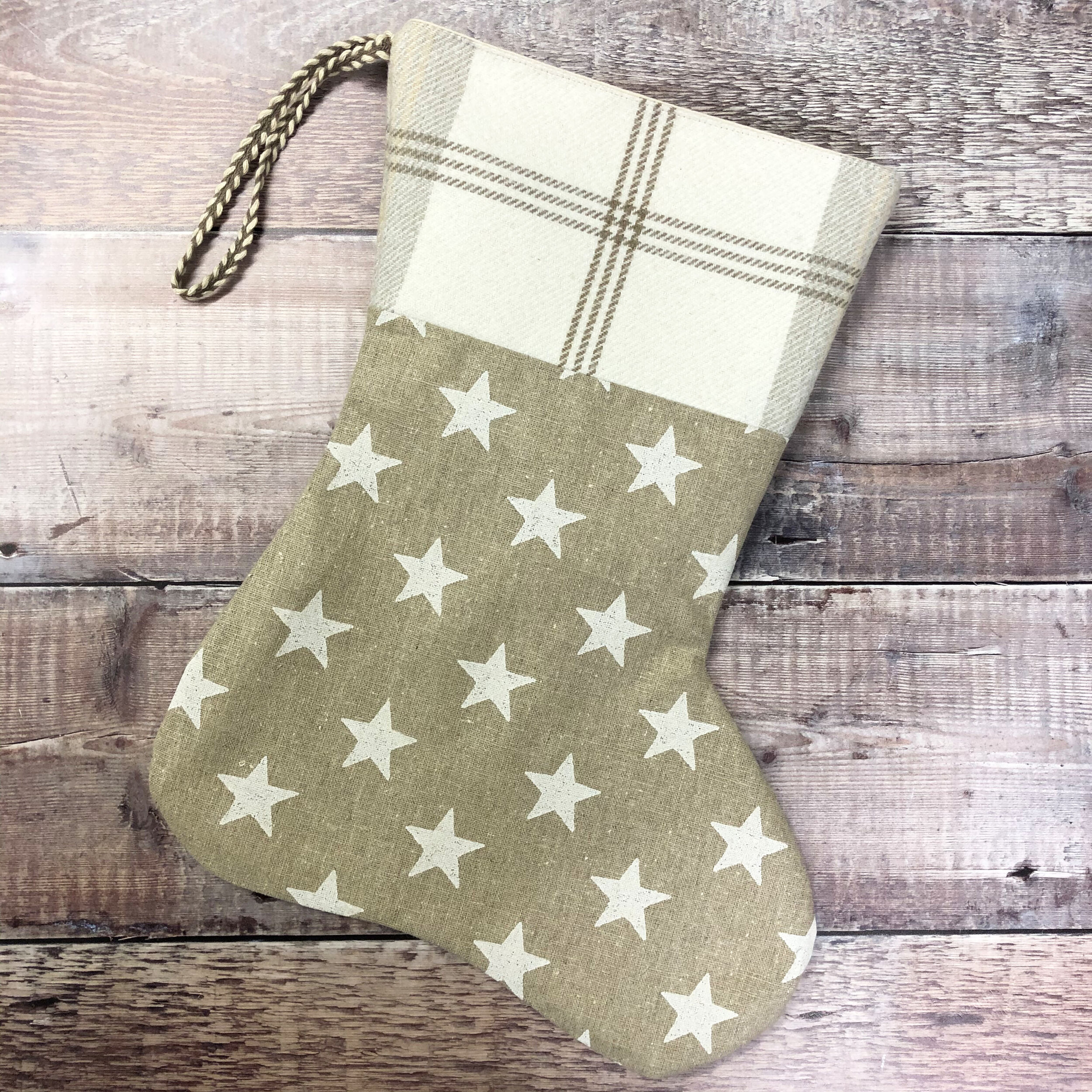 Christmas Stocking - Linen Stars and Tweed