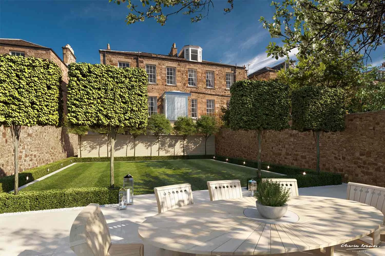 Computer generated image of a modern garden design