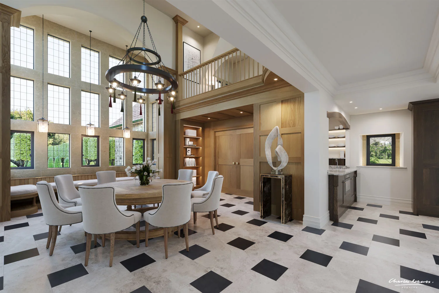 Interior CGI of a new arts and crafts style house in Surrey