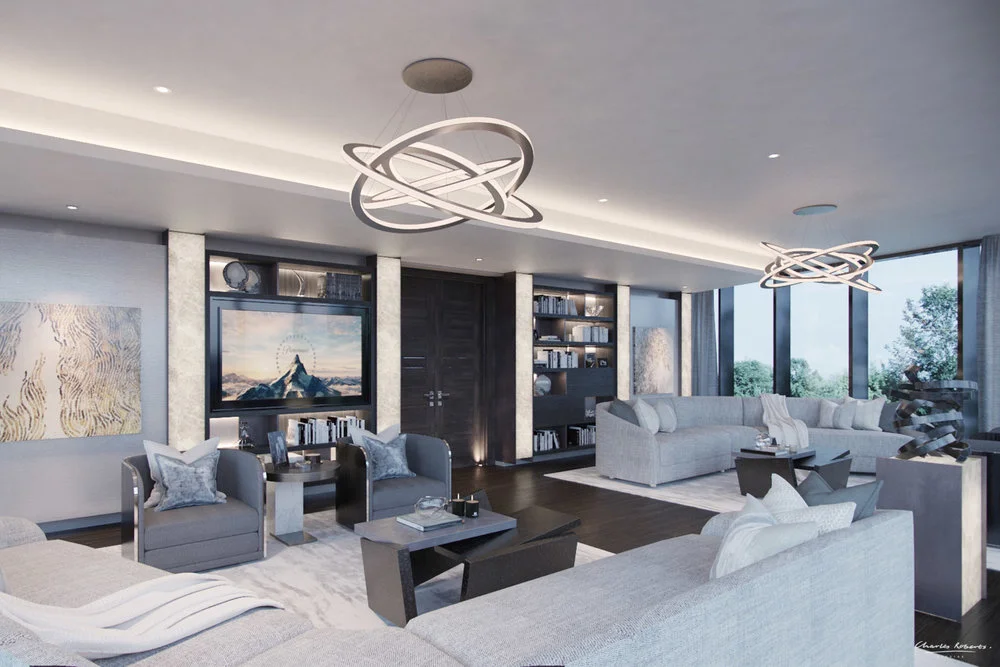 Computer generated image of a reception room One Hyde Park