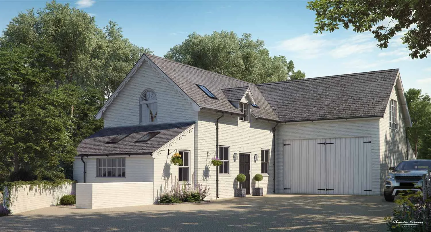 Property CGI visual of a forest cottage renovation for planning-application