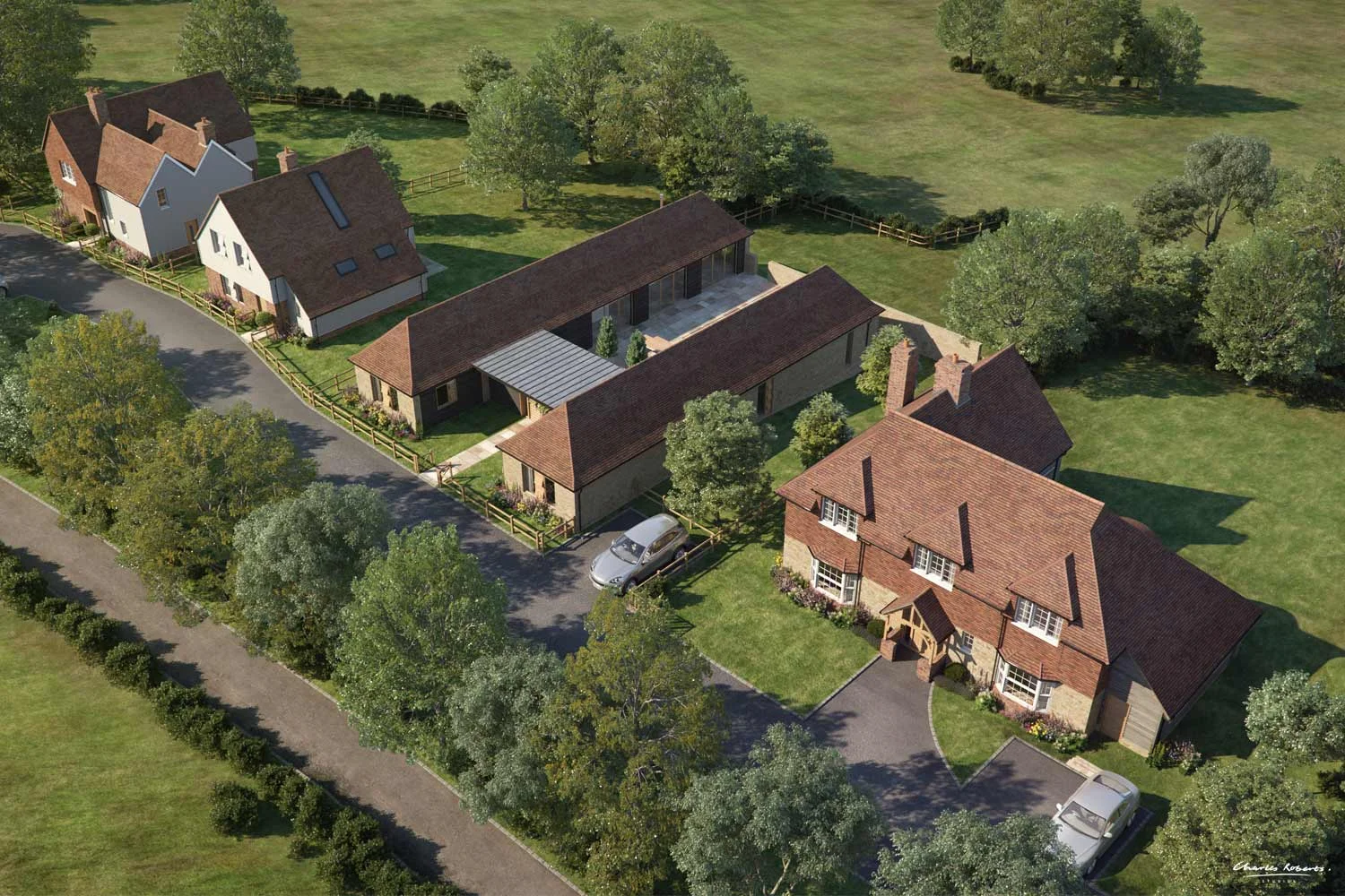 Aerial 3d visualisation of a new development