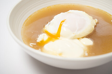 roasted vegetable &amp; poached egg soup