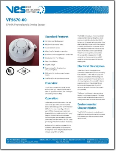 VF5670 , XP95A Photoelectric Smoke Sensor