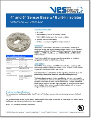 VF7003 and VF7004 , 4” and 6” Sensor Base w/ Built-In Isolator
