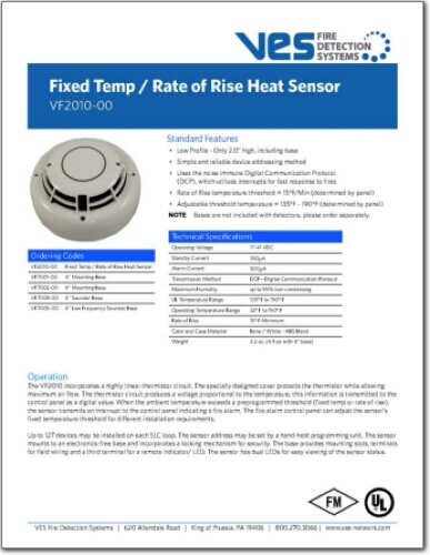 VF2010-00 , Fixed Temp / Rate of Rise Heat Sensor