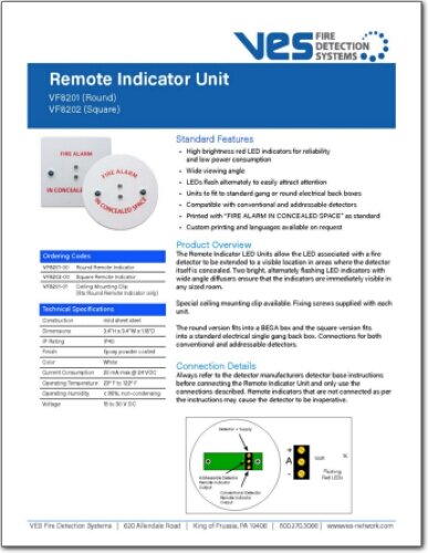    VF8201 (Round) and VF8202 (Square)  Remote Indicator Unit  