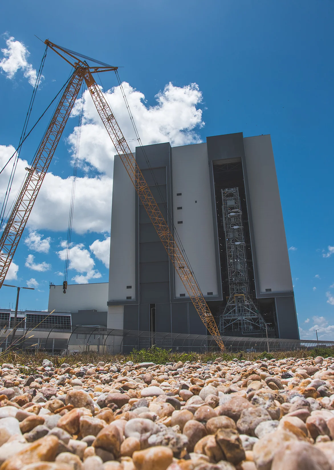 The rear side of the Mobile Launcher as it stands in High Bay 3 of the Vehicle Assembly Building